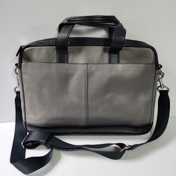 Coach Other - Coach Metropolitan Slim Briefcase Grey Black Leather Laptop Bag Messenger